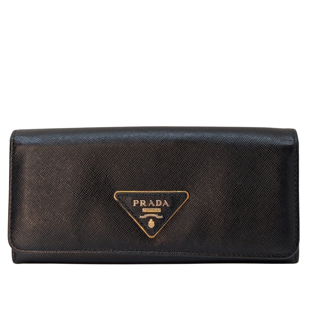 Prada Saffiano 皮革长款钱包 黑色