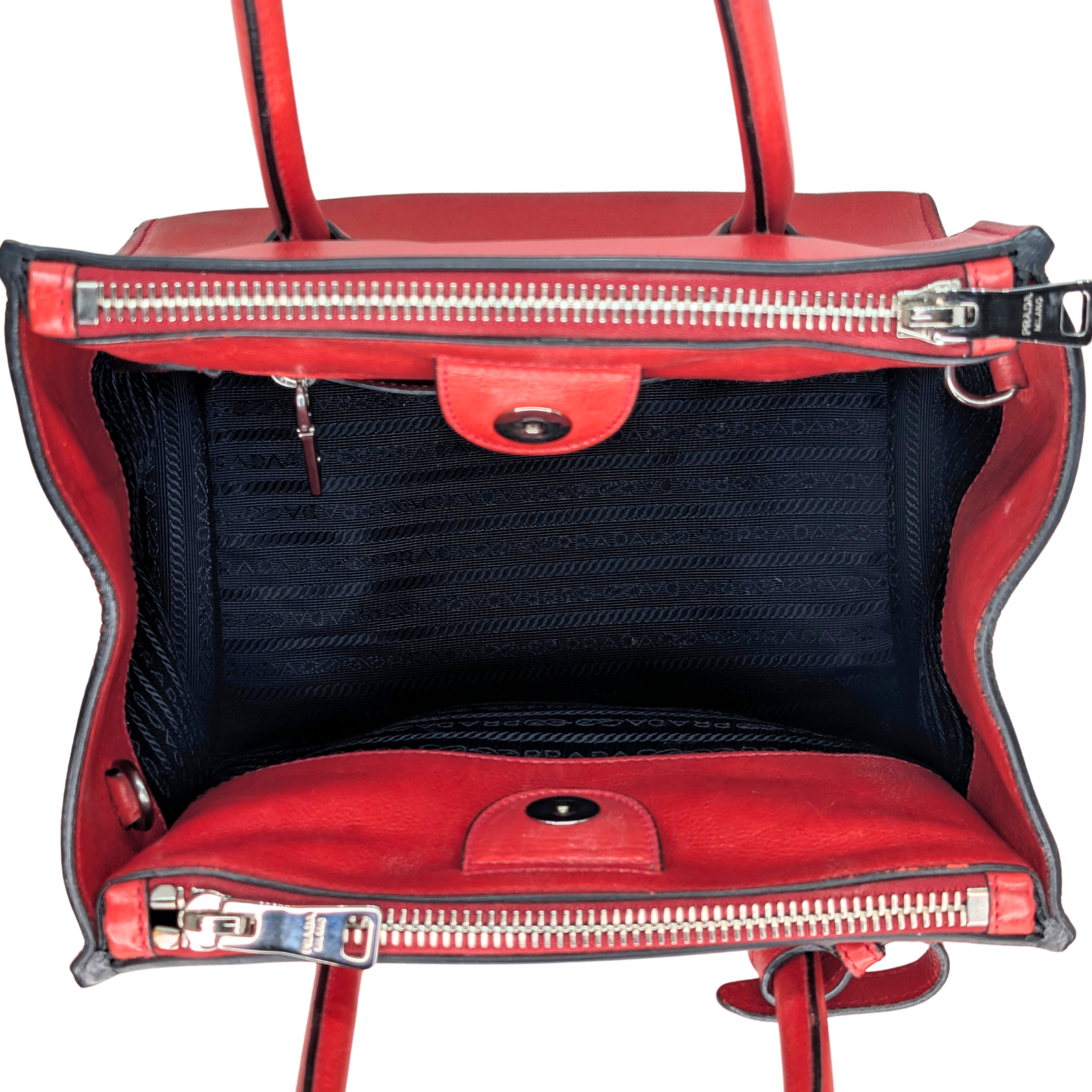 Prada Glace Calf Leather Twin Pocket Double Handle Tote Red