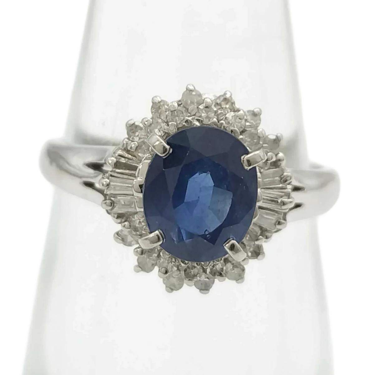 Platinum 900 Natural Sapphire 1.00ct & Diamond .02ct Cluster Ring Size R½ - Lost Designer