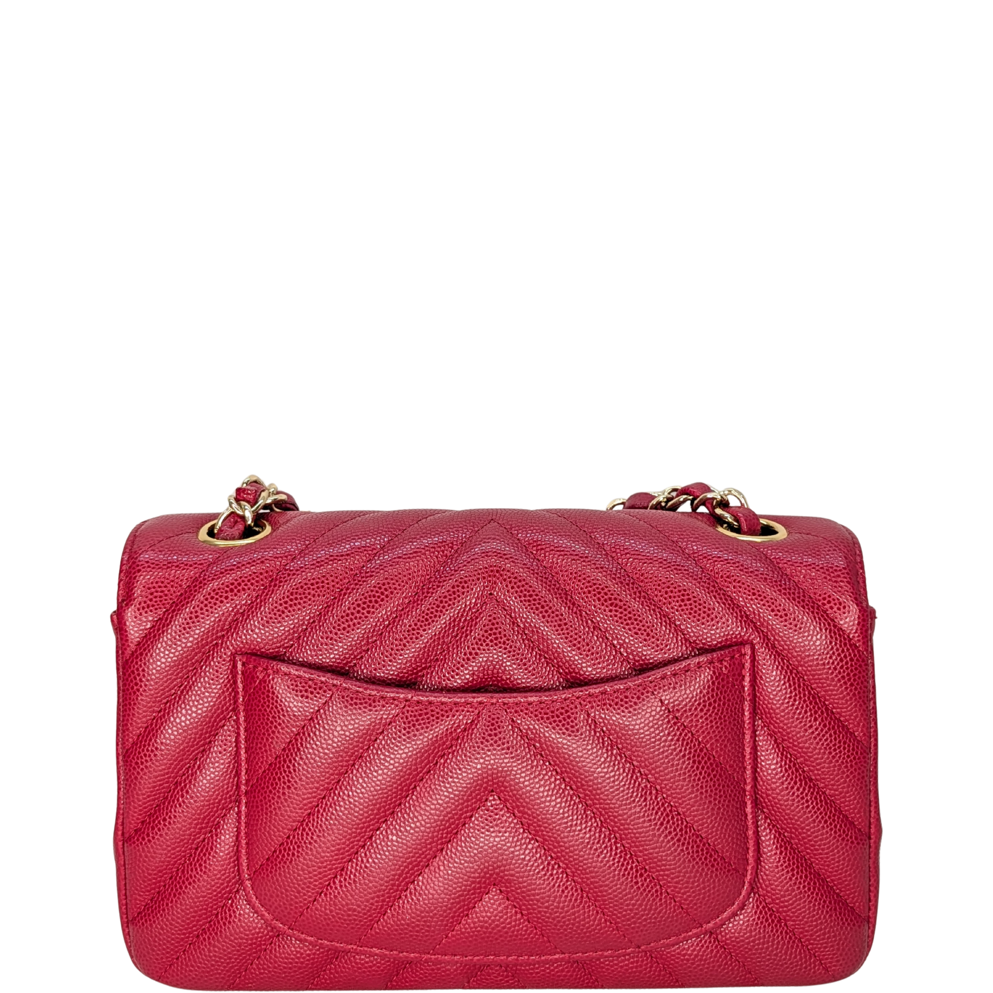 Chanel Mini Chevron Caviar Flap Bag Red