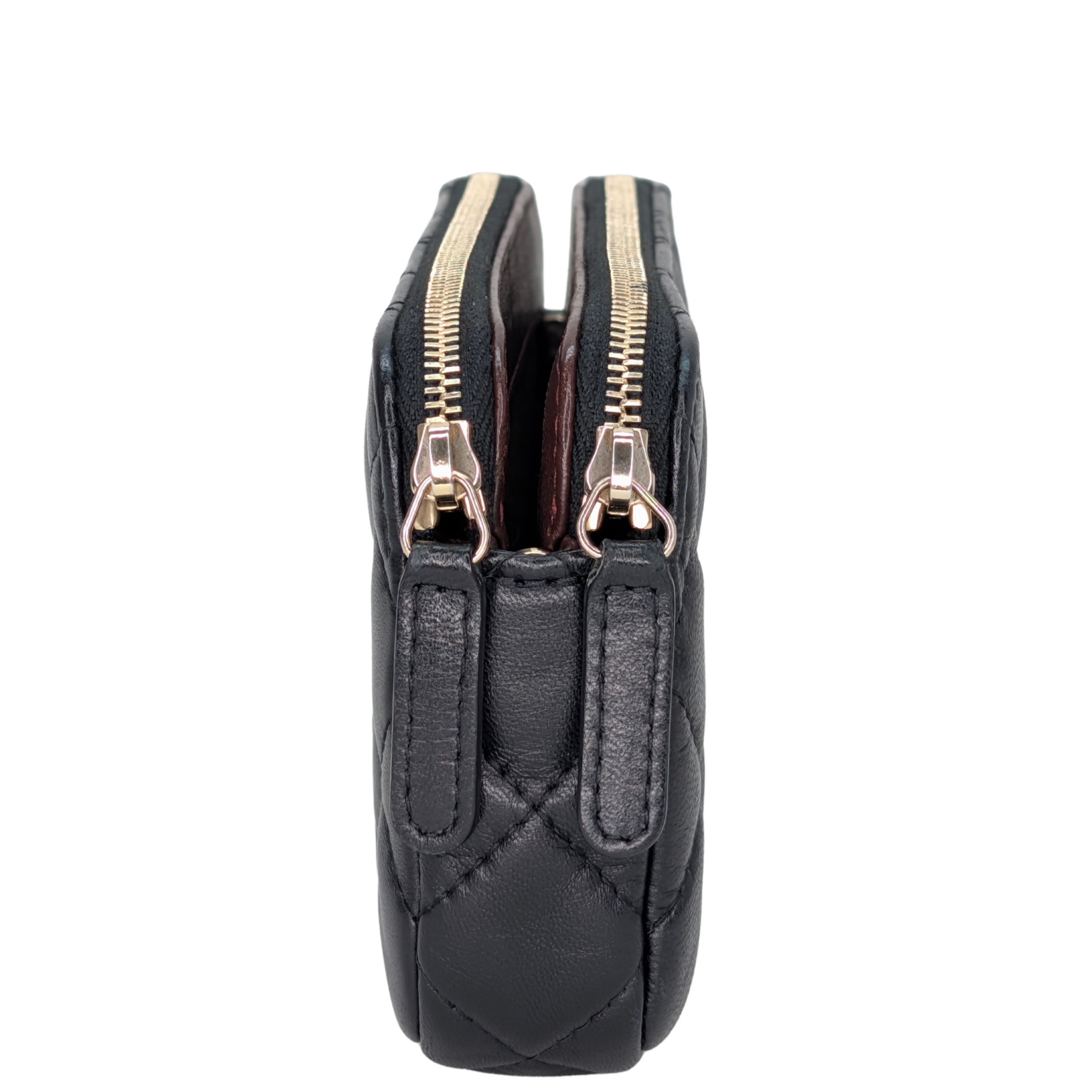 Chanel CC Double Zip Wallet on Chain Lambskin Black