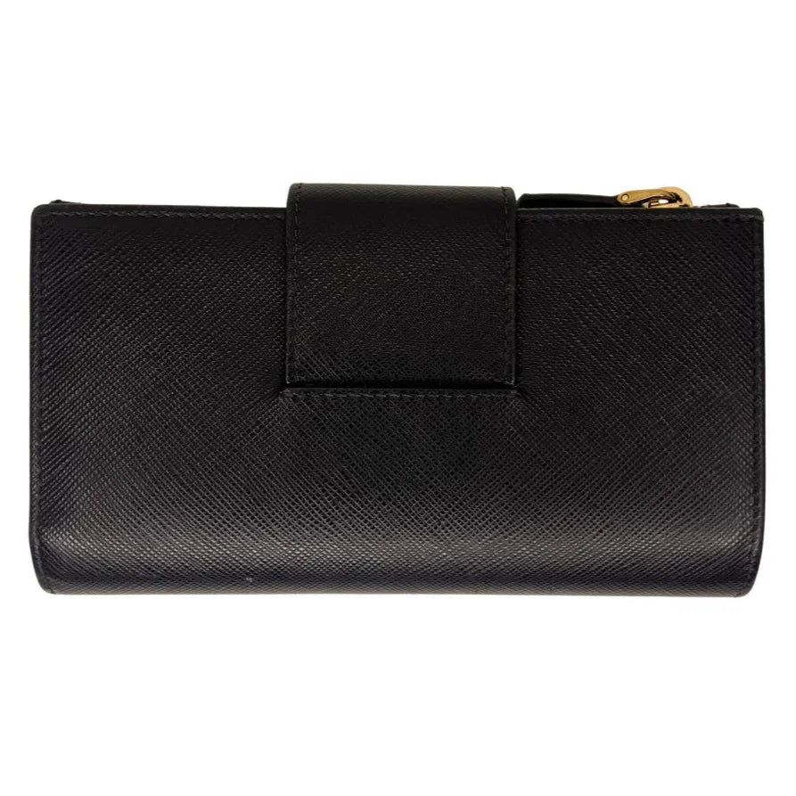 Prada Saffiano Metal Leather Continental Wallet Black - Lost Designer