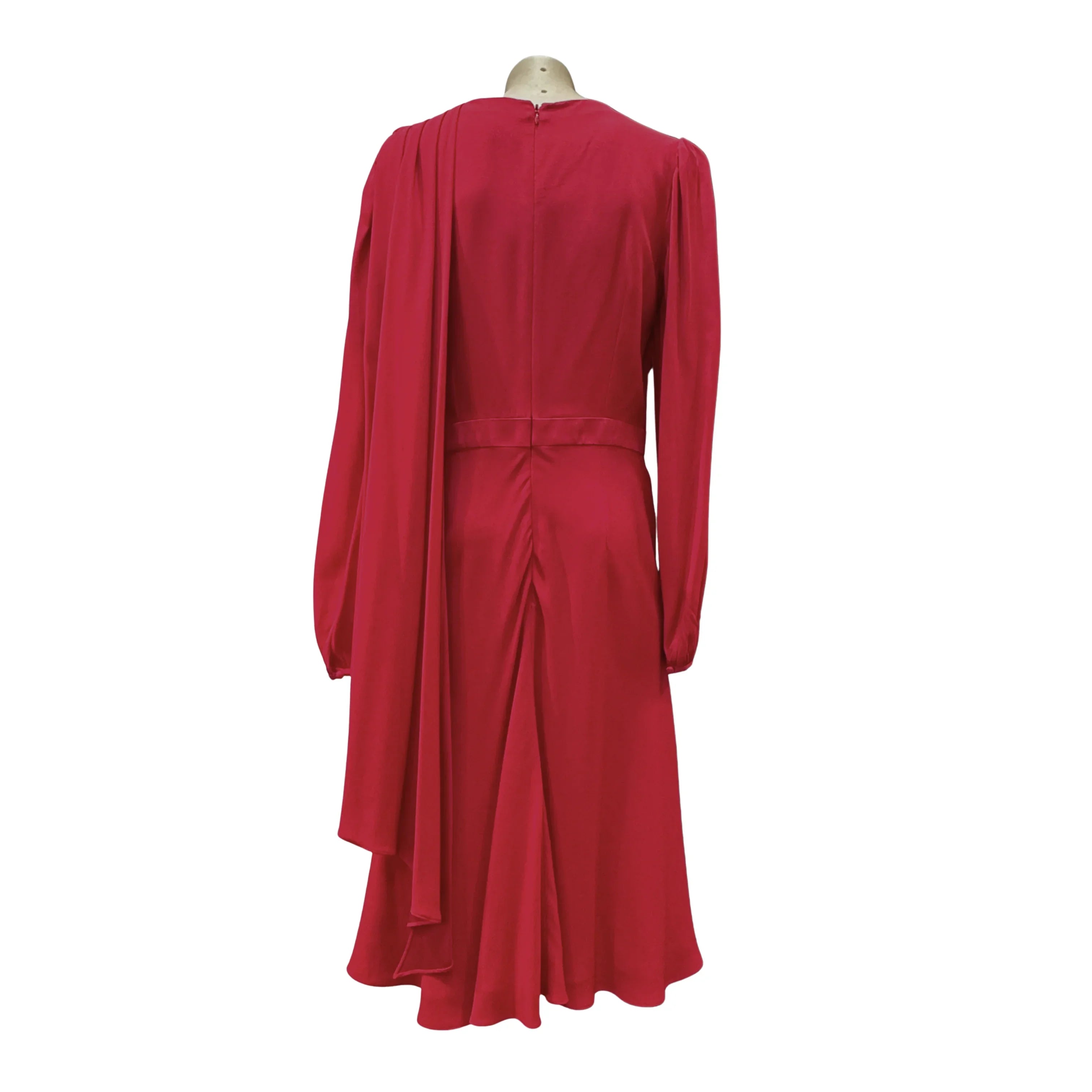 Alexander McQueen Draped Long Sleeve Knee-Length Dress Red 44 - Lost Designer
