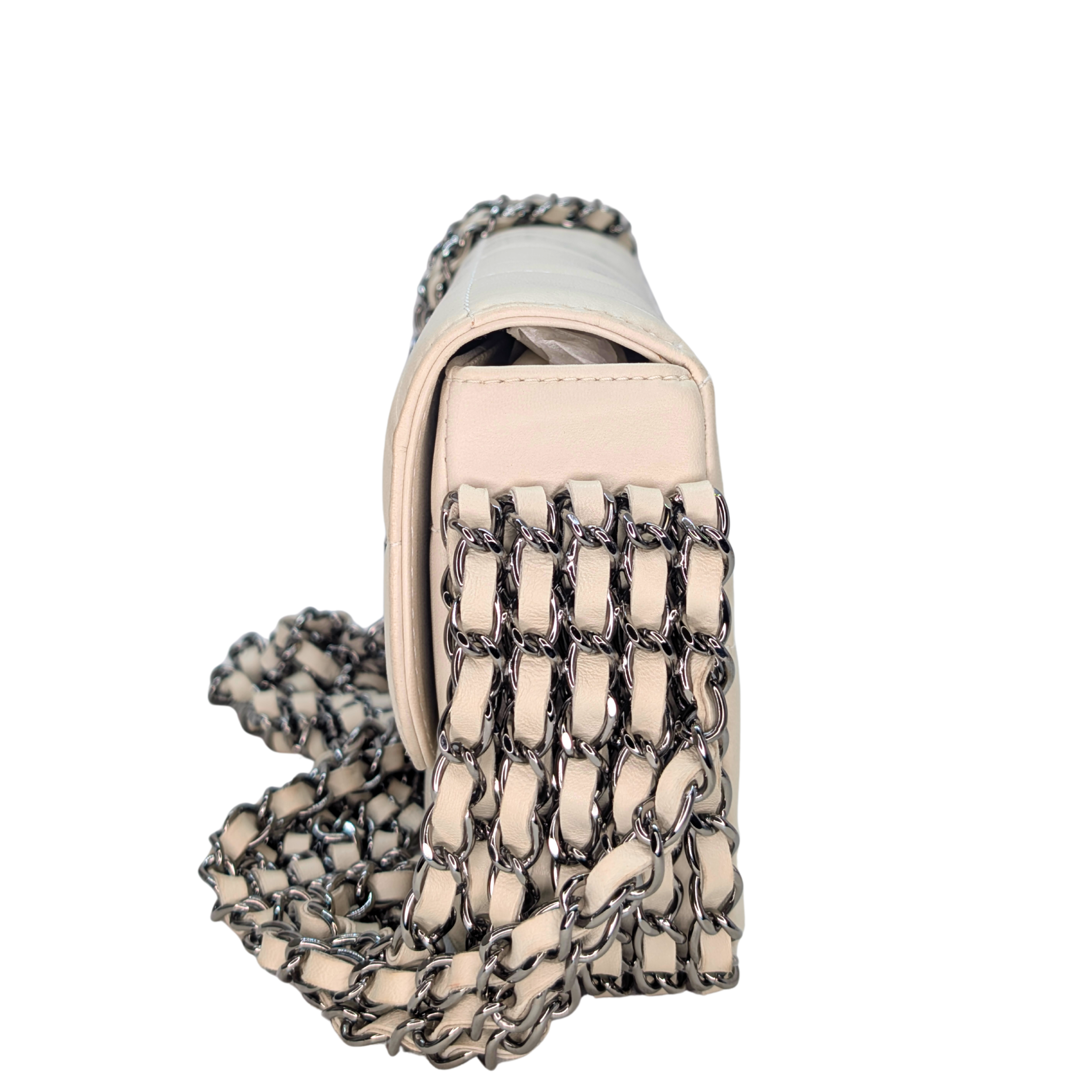 Chanel Chocolate Bar Multichain Square Quilt Flap Bag Off White