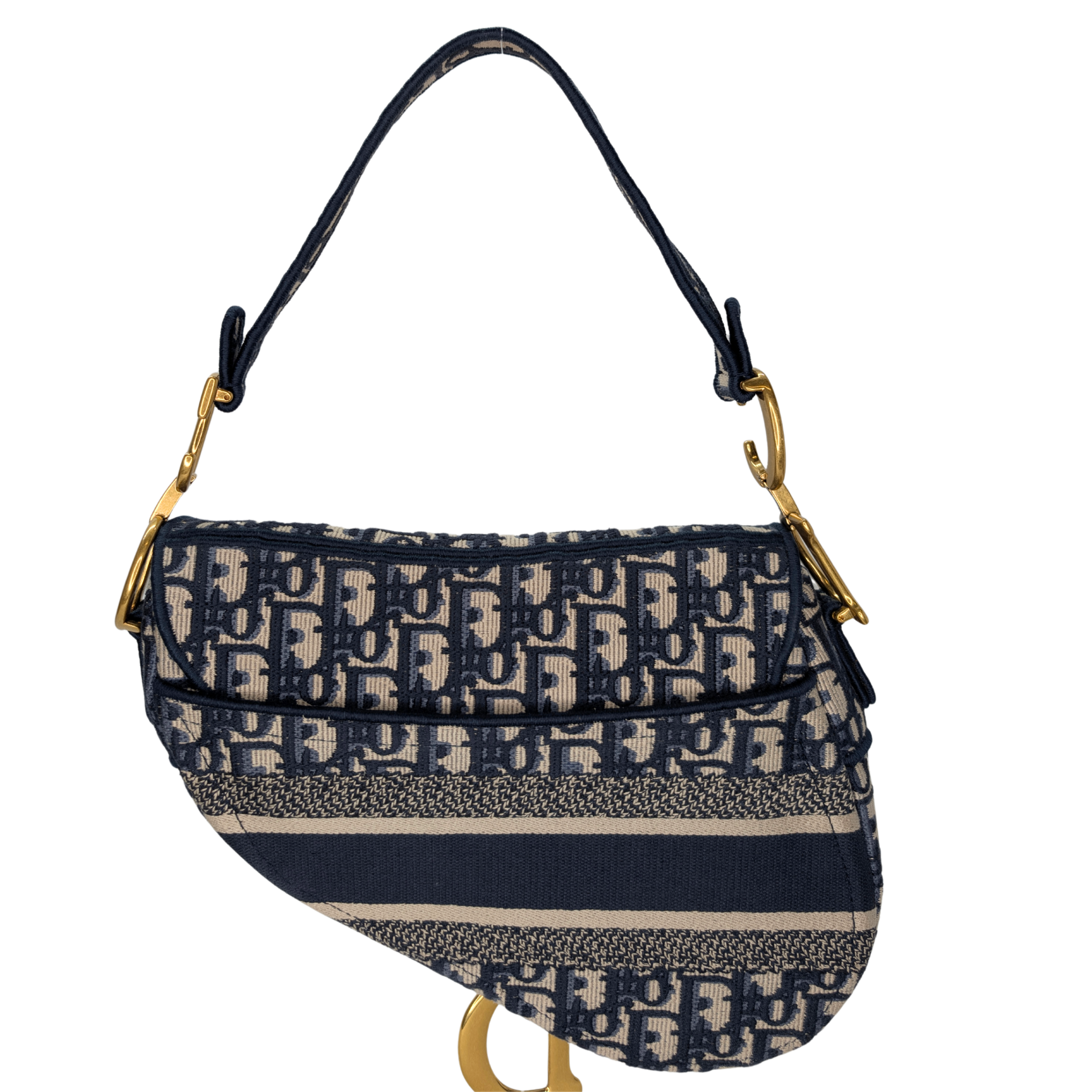 Dior 中号马鞍包 海军蓝 Oblique 花纹 配肩带