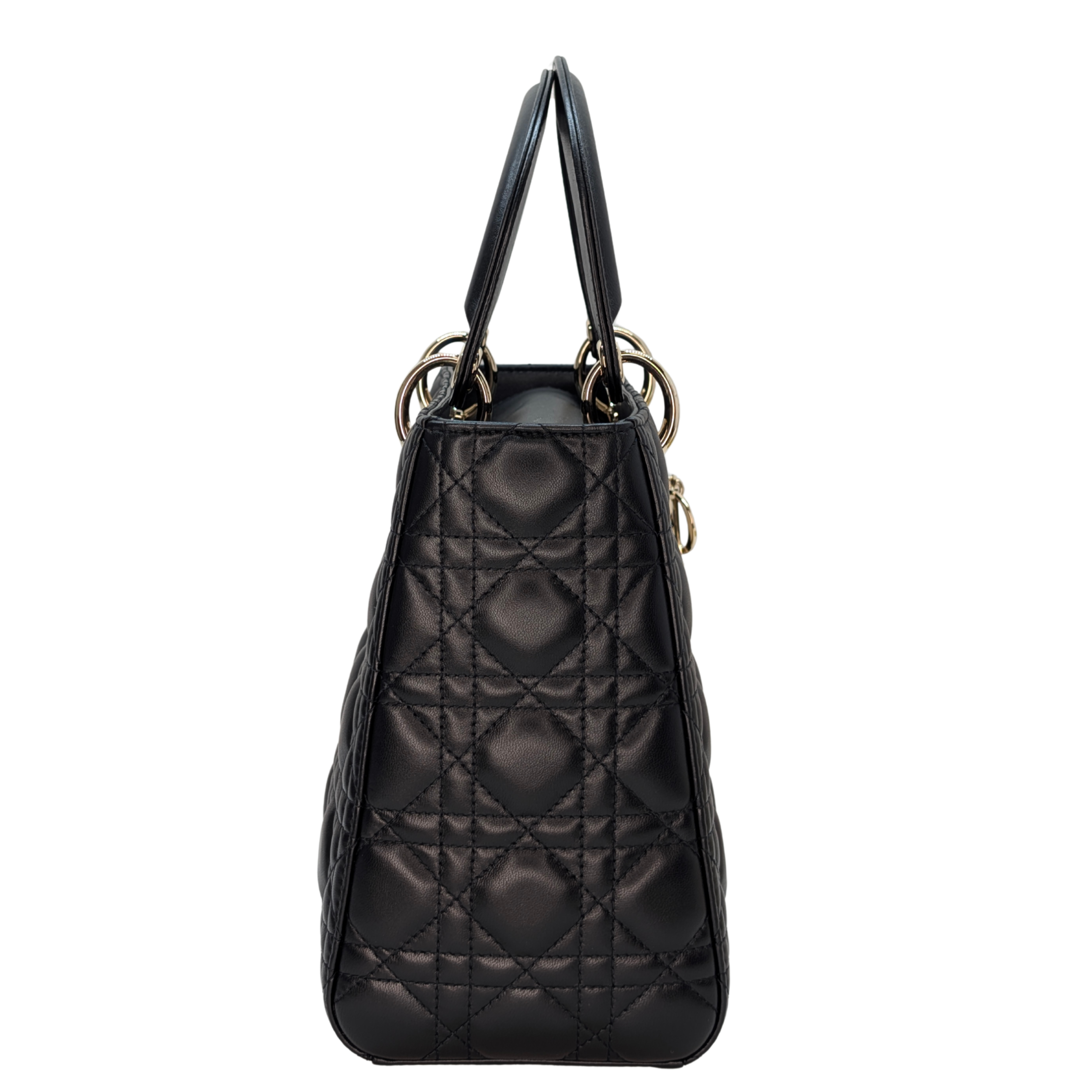 迪奥中号黑色 Lady Dior 藤格纹手袋