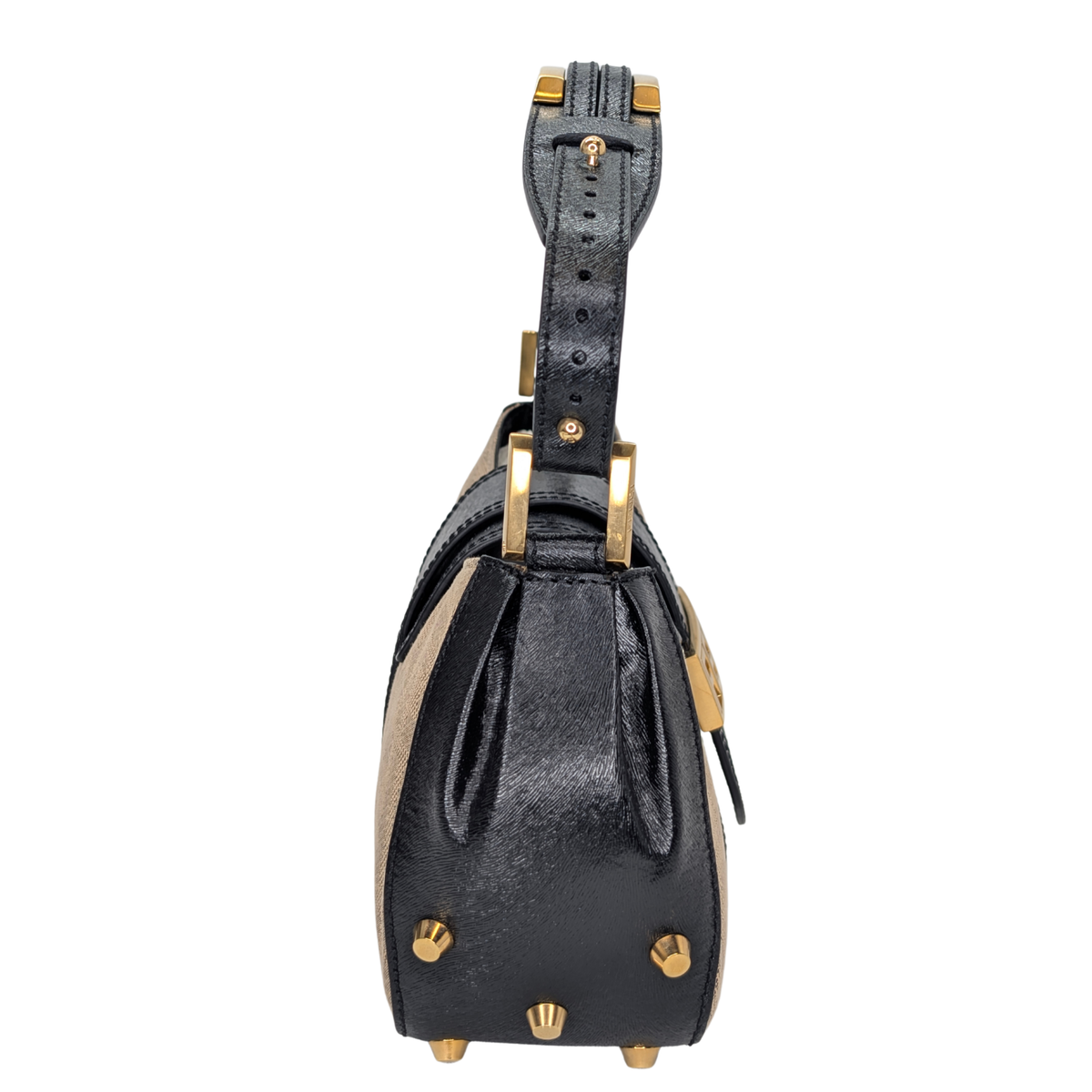 Fendi Logo Flap Baguette Bag Beige X Black