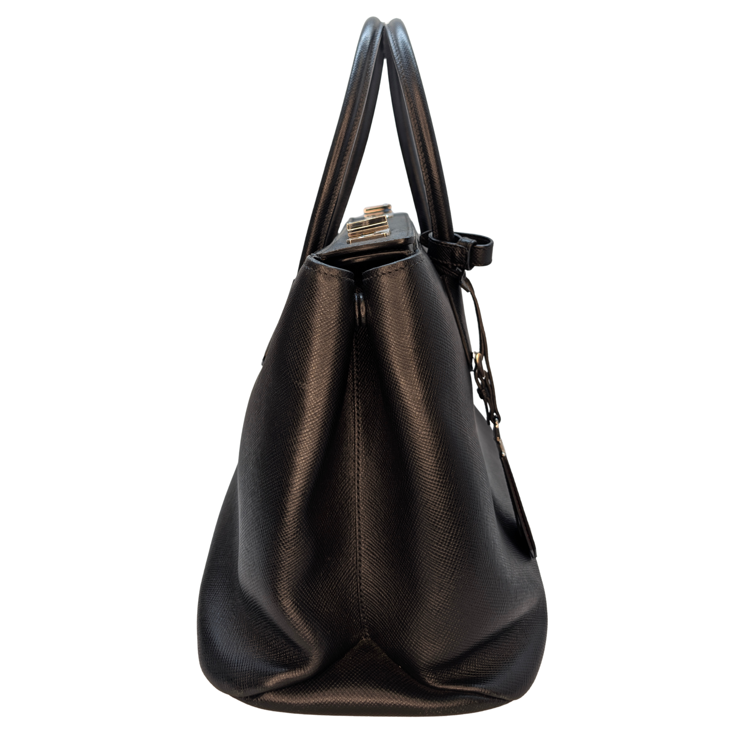 Prada Saffiano Cuir Twist Lock Tote Bag Black