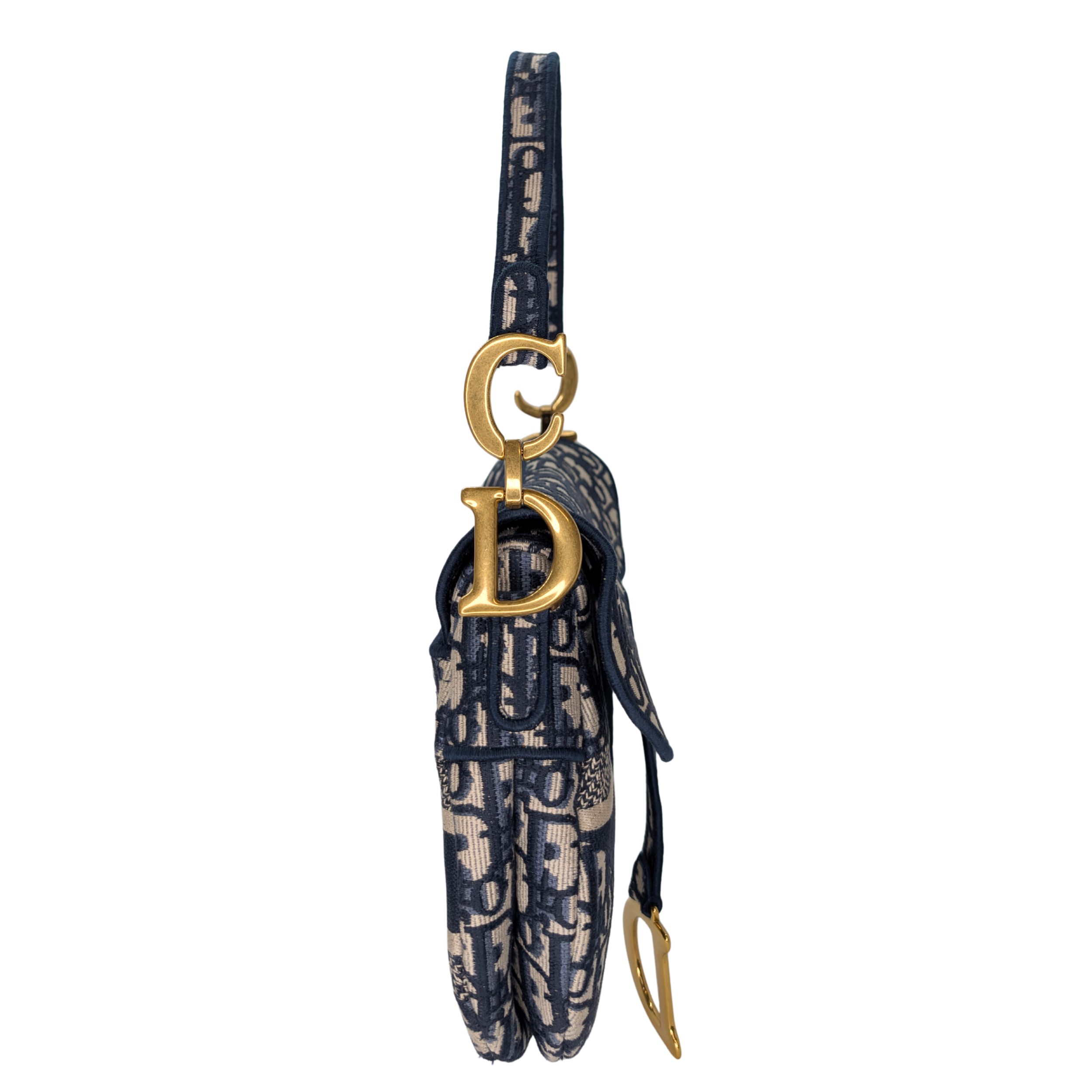 Dior 中号马鞍包 海军蓝 Oblique 花纹 配肩带
