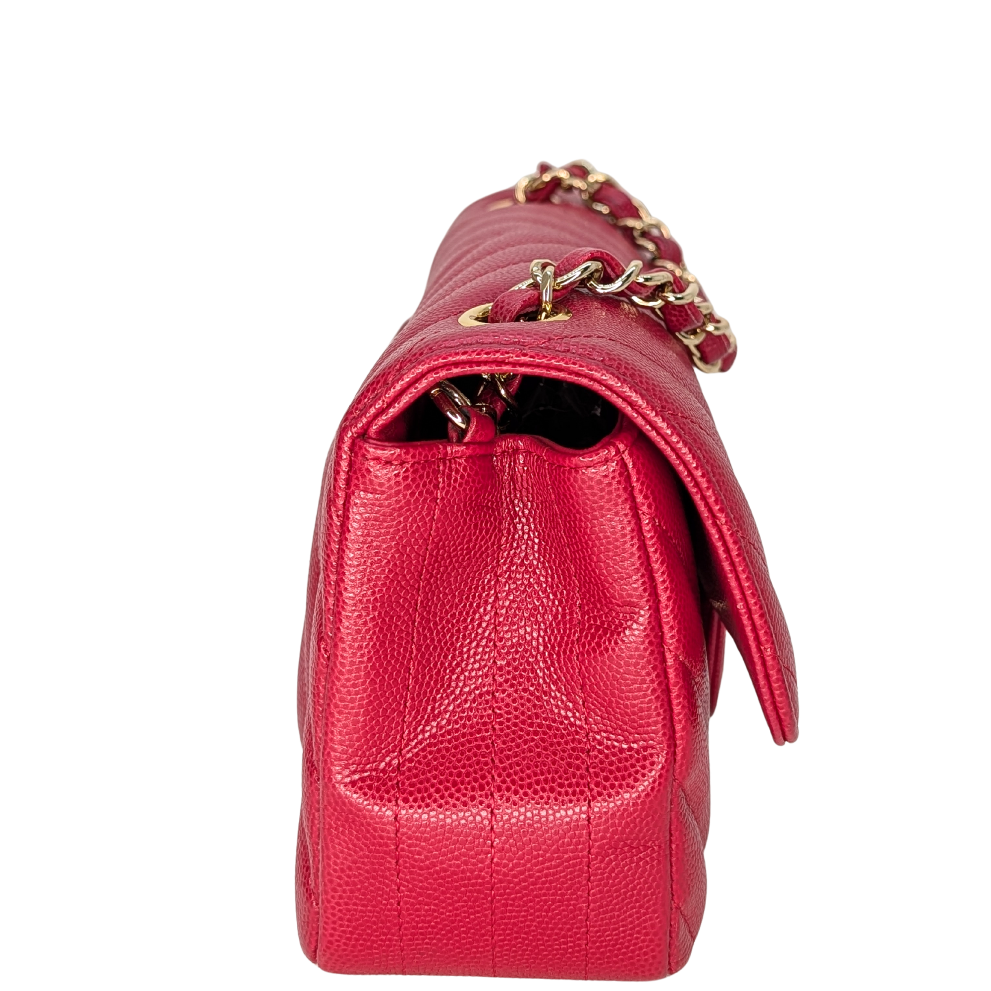 Chanel Mini Chevron Caviar Flap Bag Red