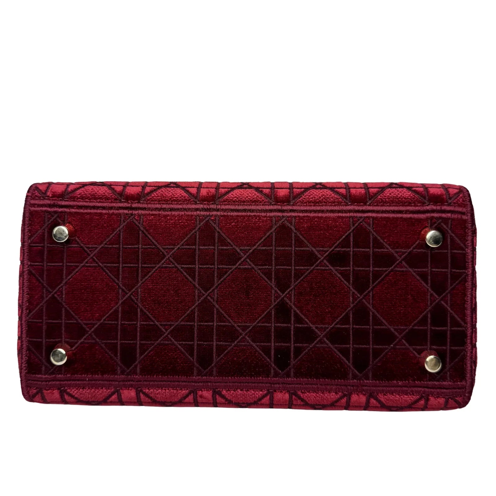 Christian Dior Velvet Cannage Medium Lady D-Lite Bag Burguandy - Lost Designer