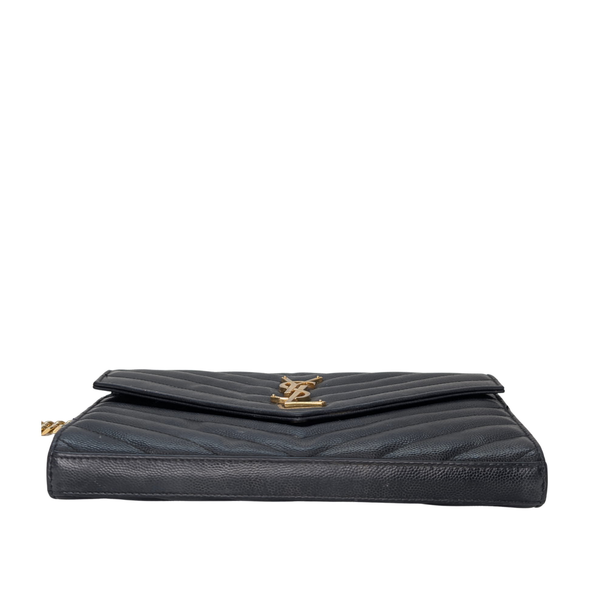 Saint Laurent Cassandre Envelope Chain Wallet Black