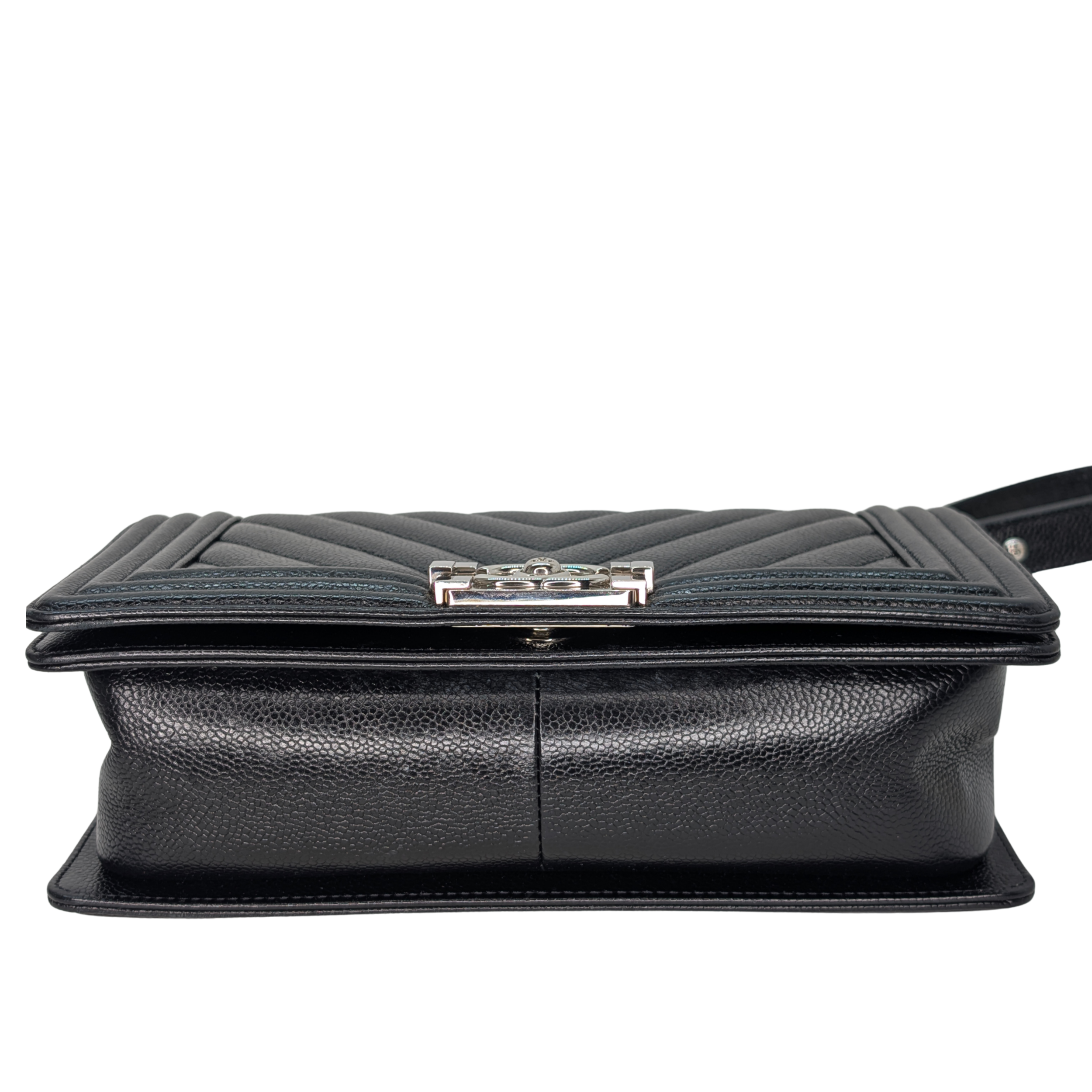 Chanel Old Medium Boy Bag Black Caviar Chevron SHW