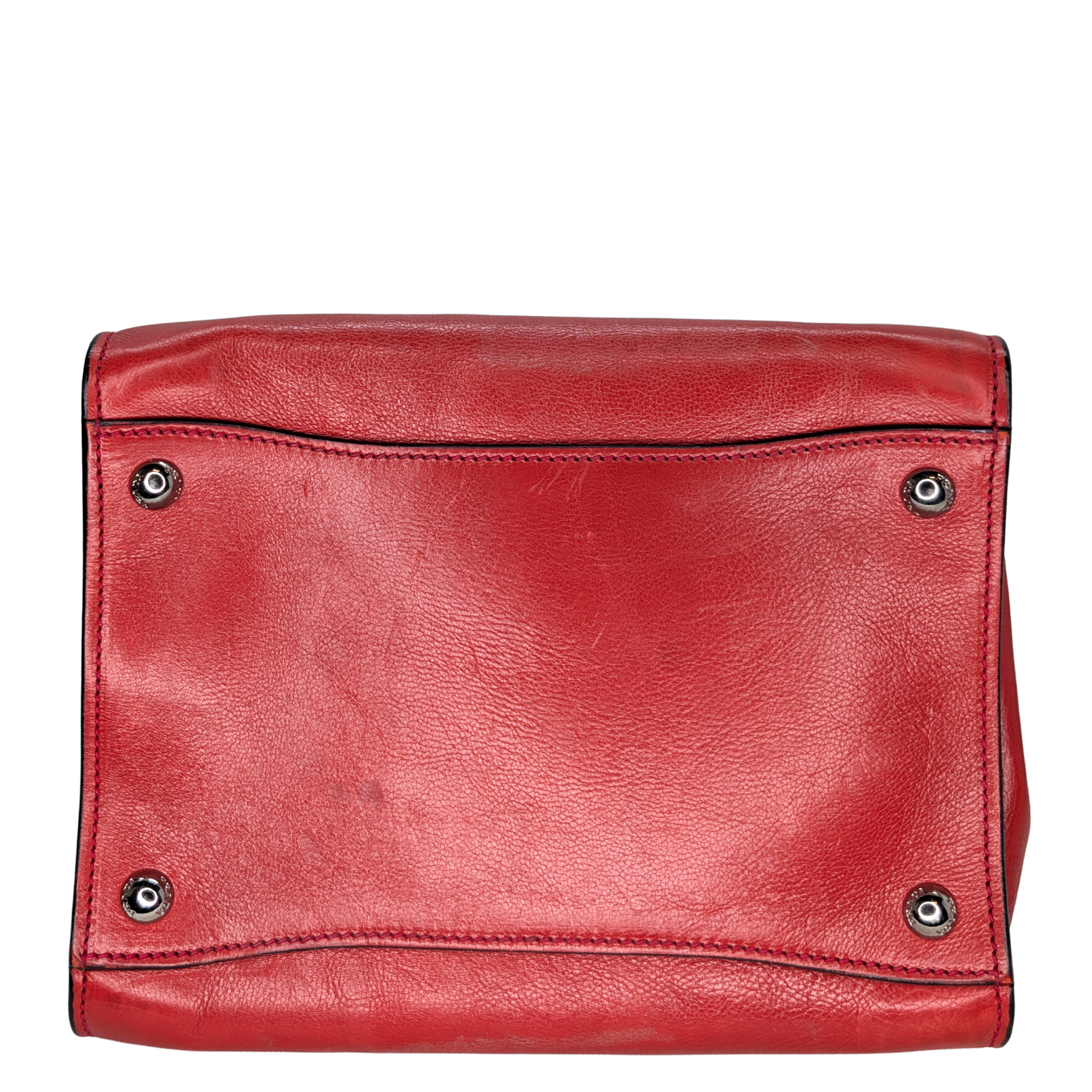 Prada Glace Calf Leather Twin Pocket Double Handle Tote Red