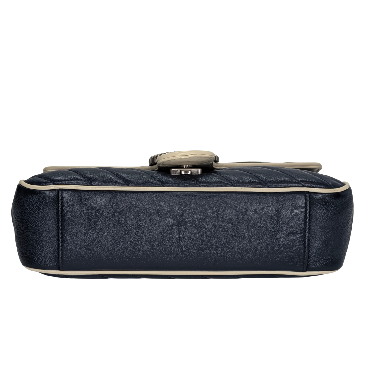 Gucci GG Marmont Matelassé Torchon Flap Crossbody Bag Navy White