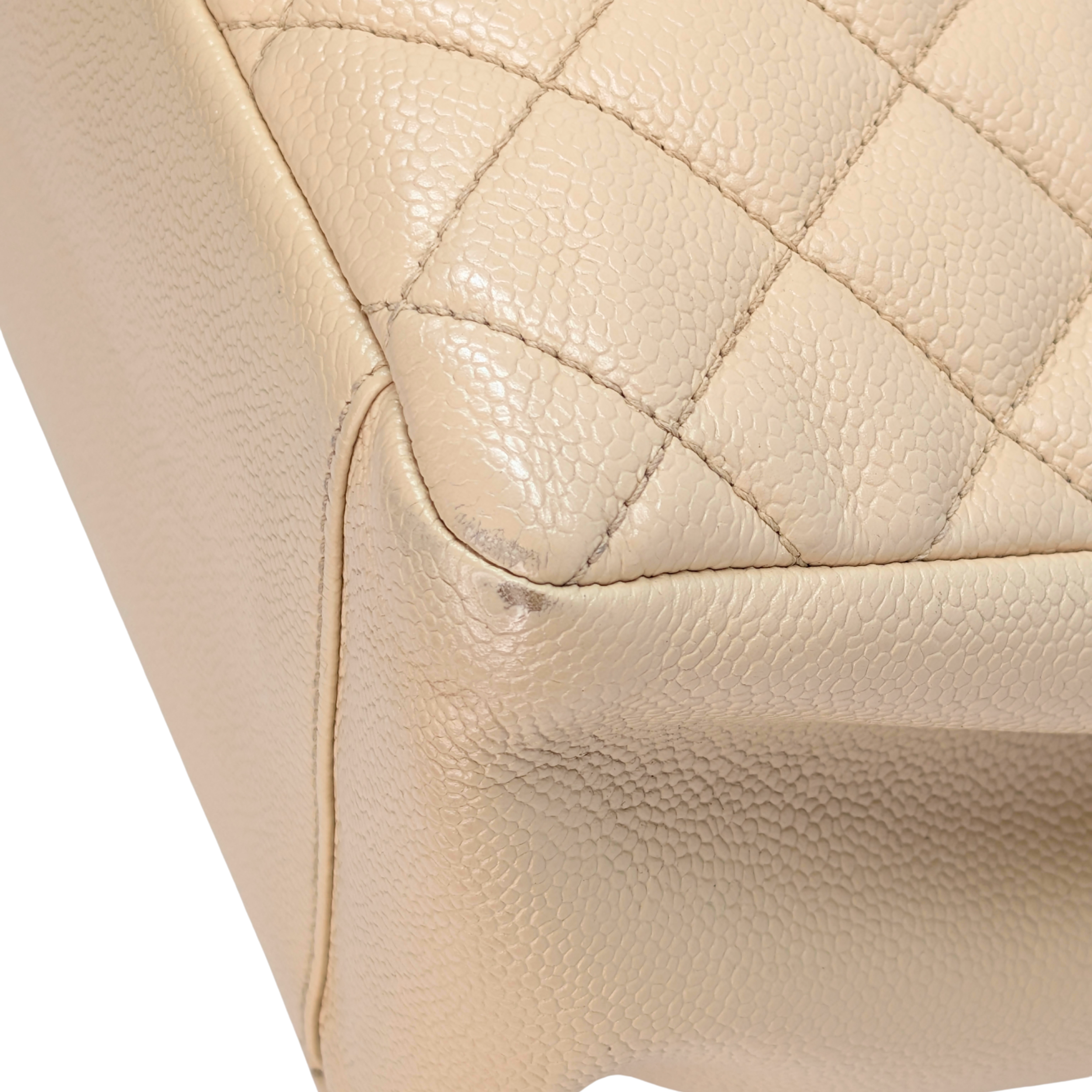 Chanel Quilted Caviar Grand Shopping Tote Beige