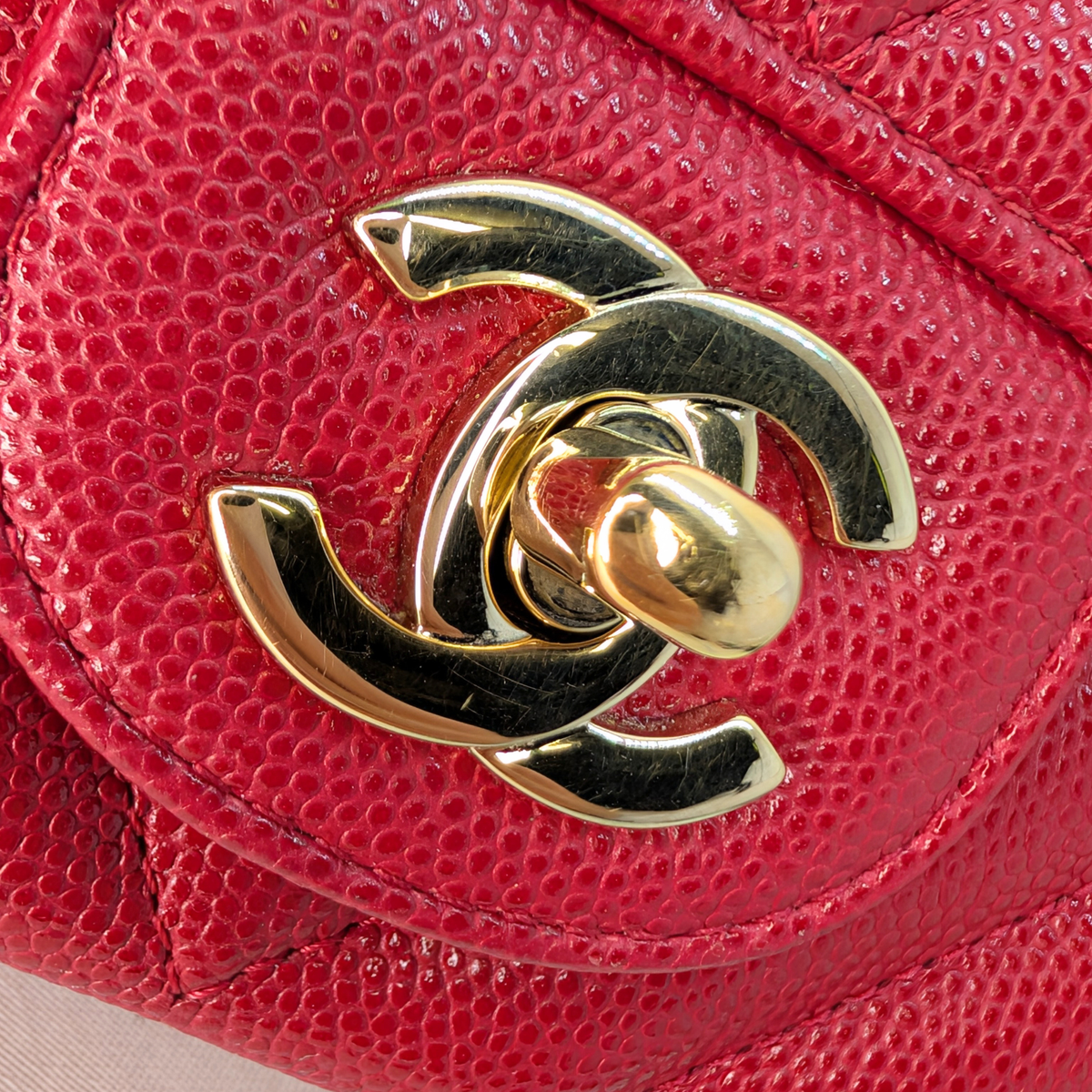 Chanel Mini Chevron Caviar Flap Bag Red