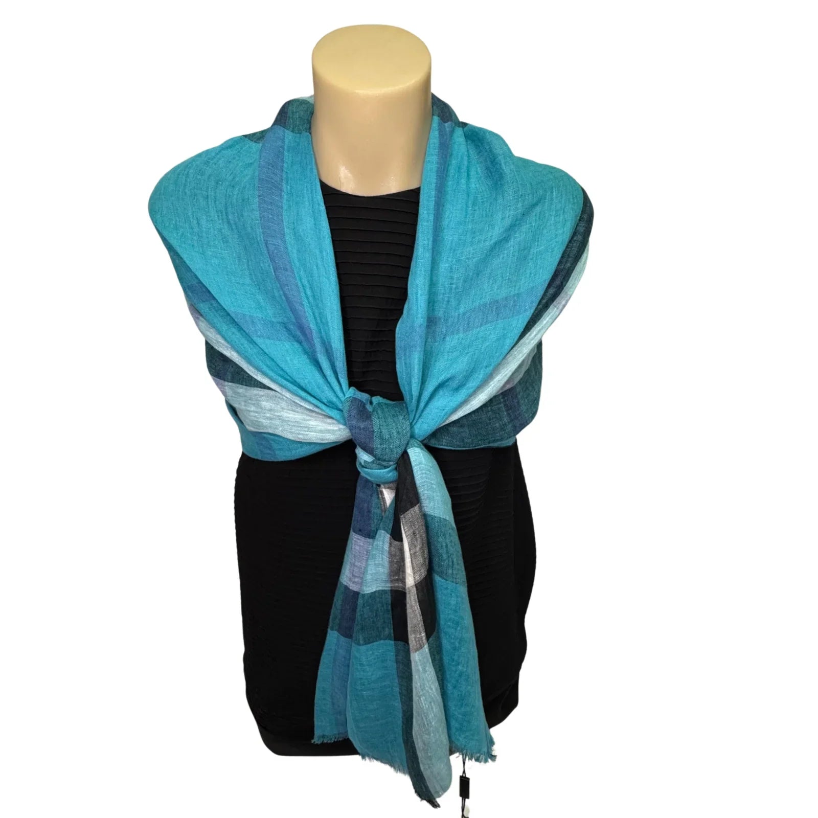 Burberry Linen Scarf Blue Check - Lost Designer