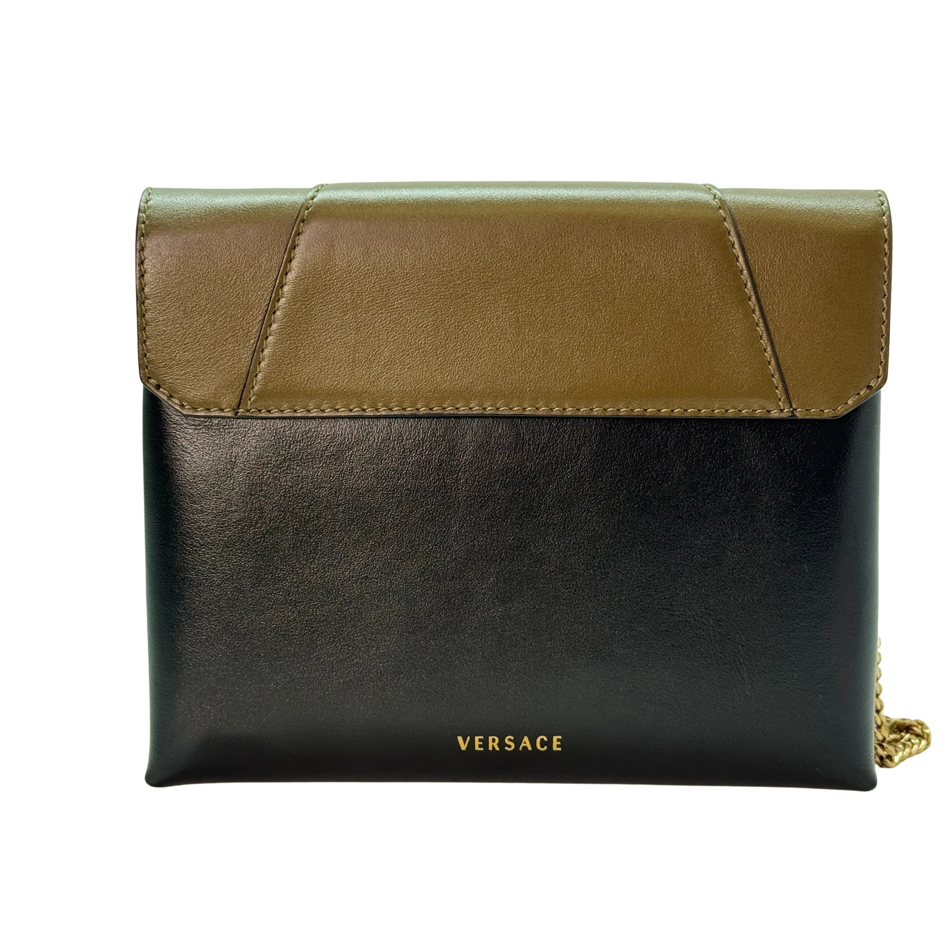 Versace Vitello Virtus Chain Clutch Brown/Black - Lost Designer