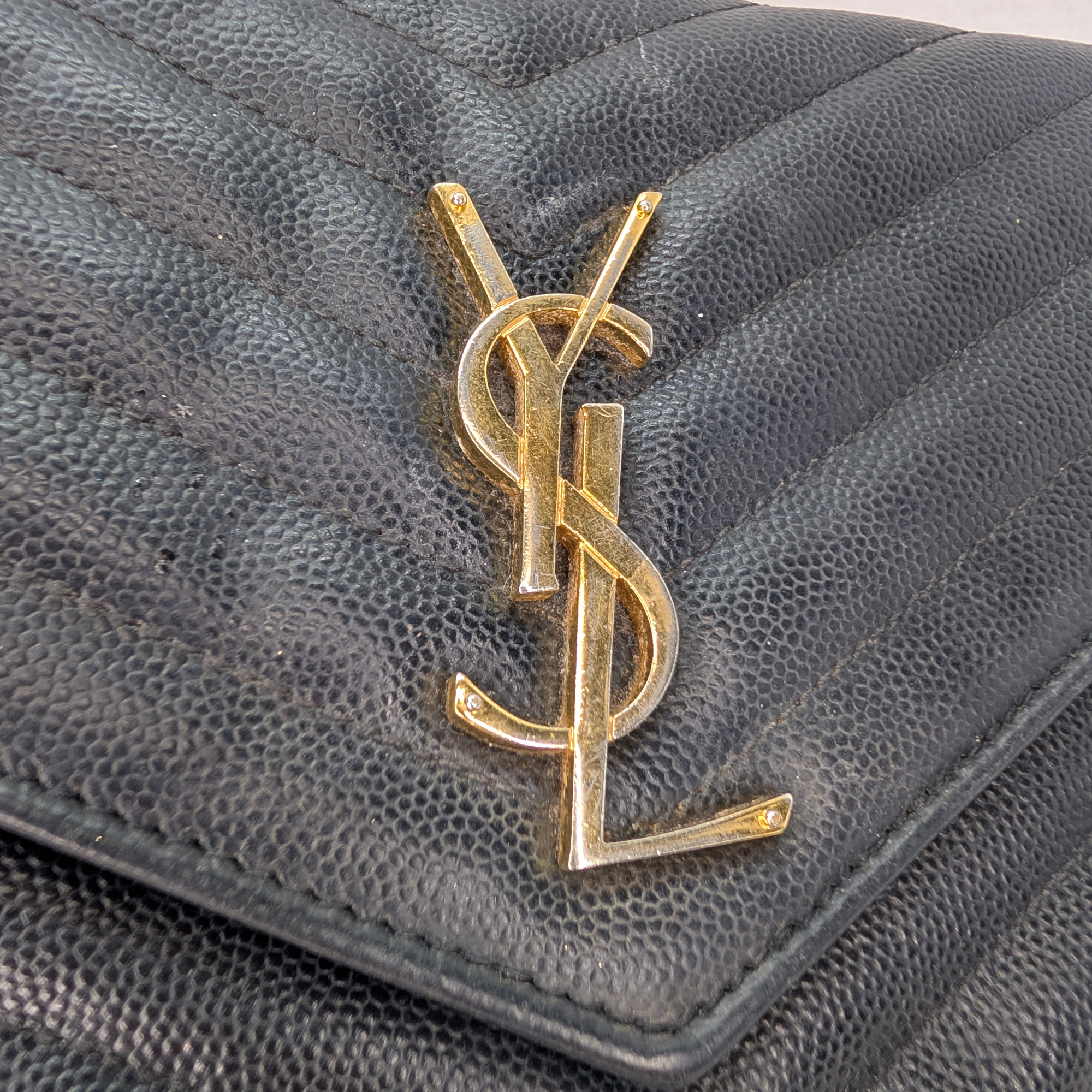 Saint Laurent Cassandre Envelope Chain Wallet Black