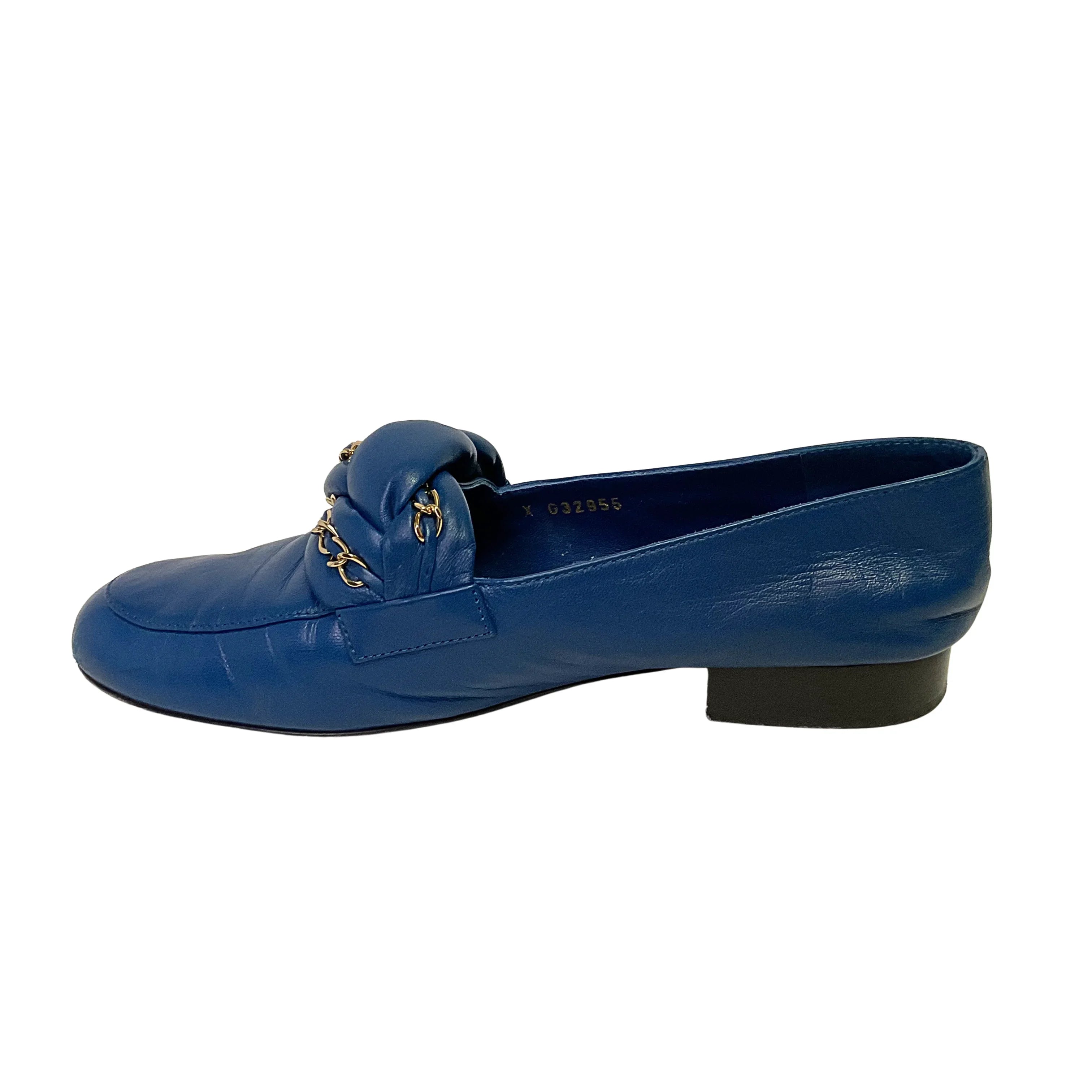 Chanel Braided Interlocking CC Loafers Blue Flats Size 38 - Lost Designer