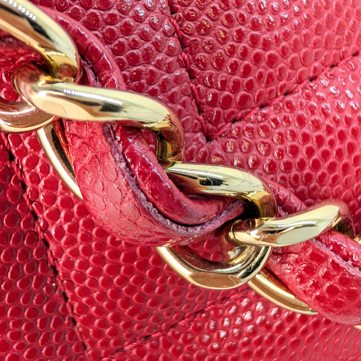 Chanel Mini Chevron Caviar Flap Bag Red