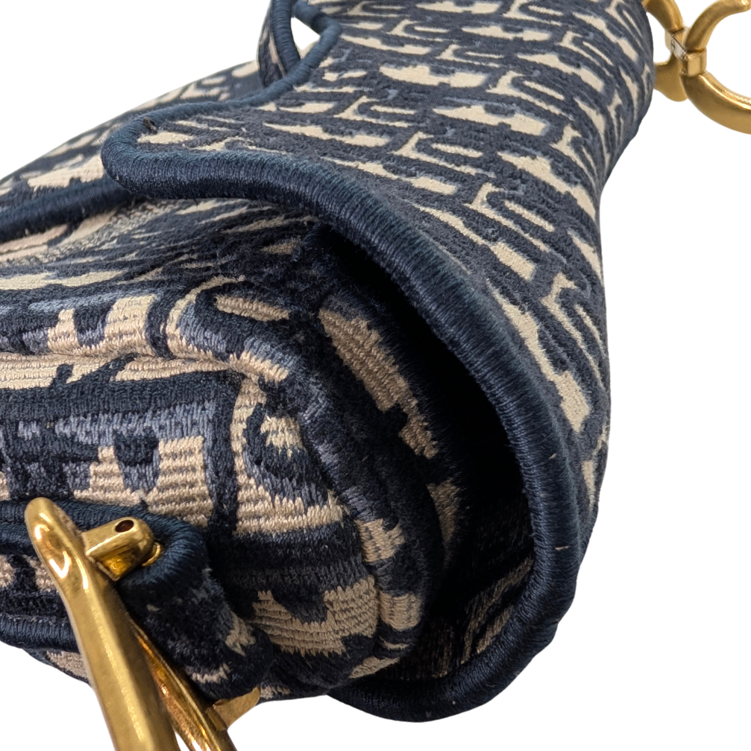 Dior 中号马鞍包 海军蓝 Oblique 花纹 配肩带