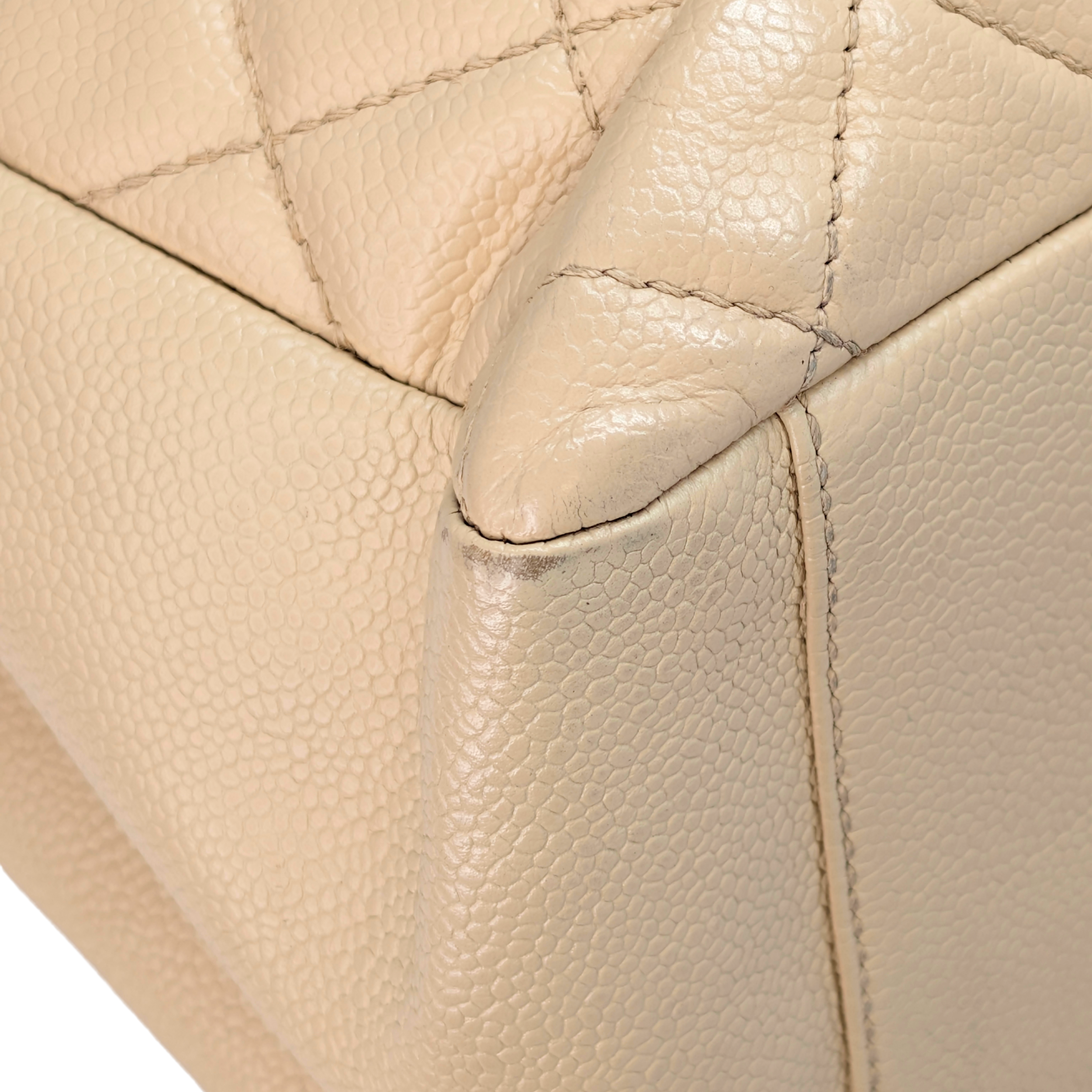 Chanel Quilted Caviar Grand Shopping Tote Beige