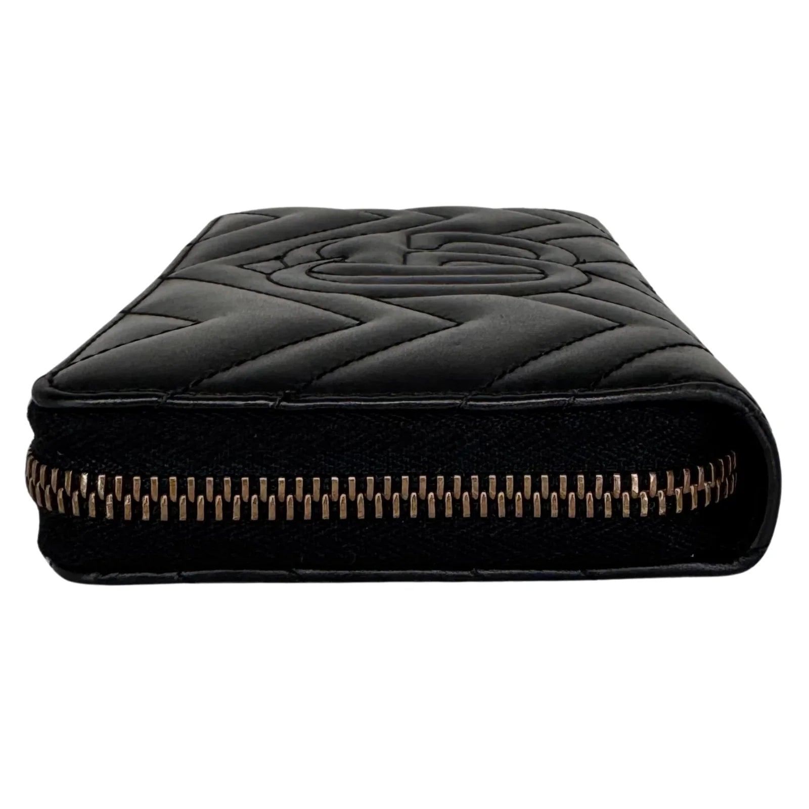 Gucci GG Marmont Zip-Around Long Wallet Black Matelassé Chevron Leather - Lost Designer