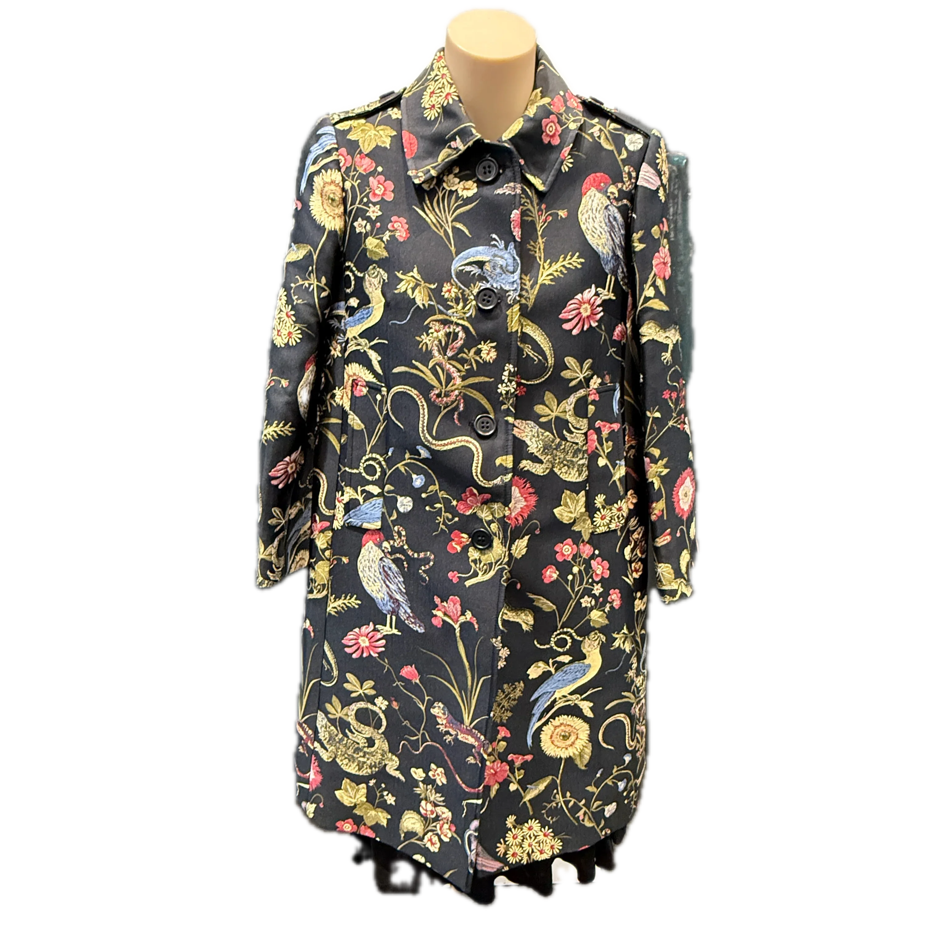 Red Valentino Bird Print Coat Jacket In Nero/rosso size 38 - Lost Designer