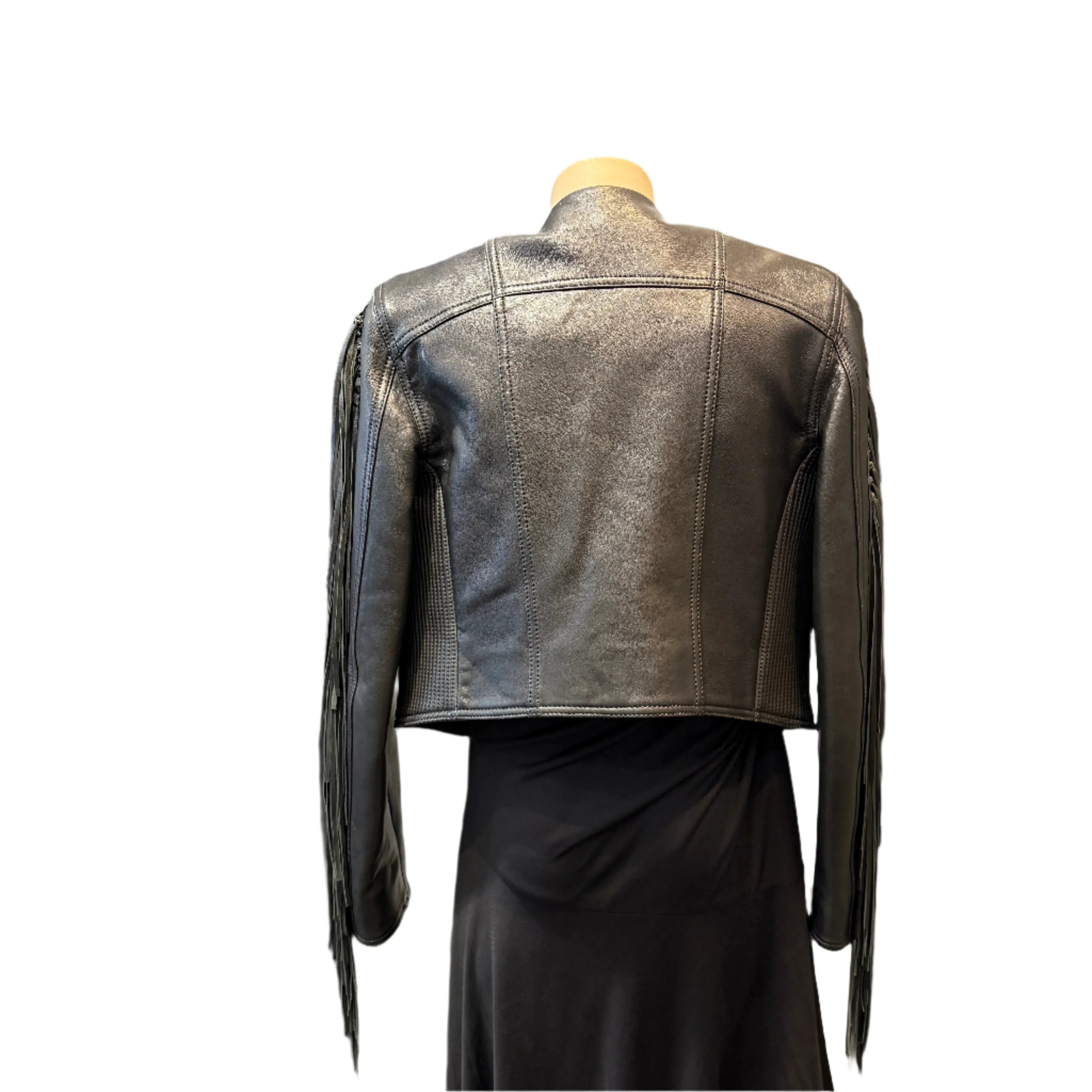 Balmain Leather Fringe Biker Jacket Size 42 - Lost Designer