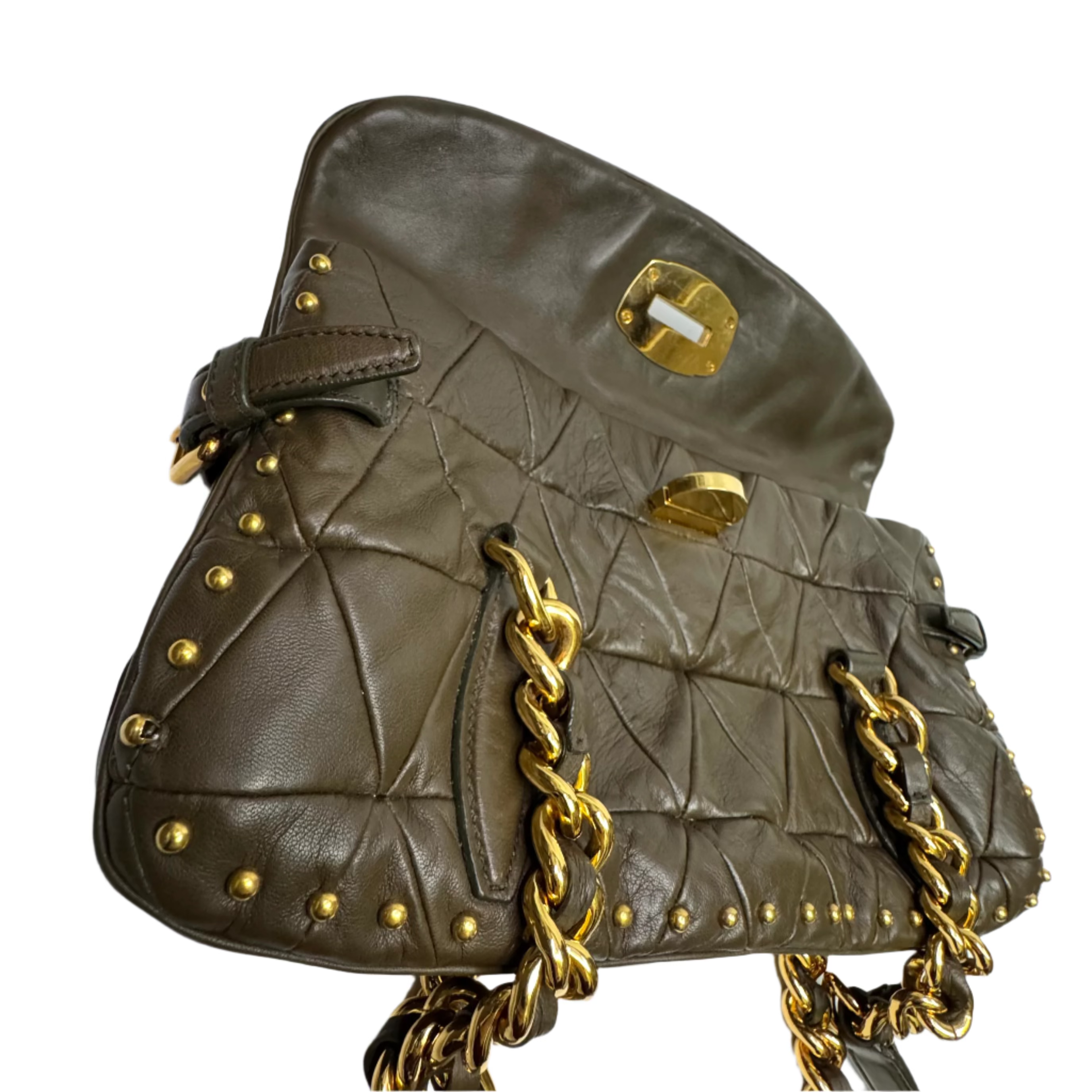 Miu Miu Nappa Quilted Studded Tote Bag Black - Lost Designer