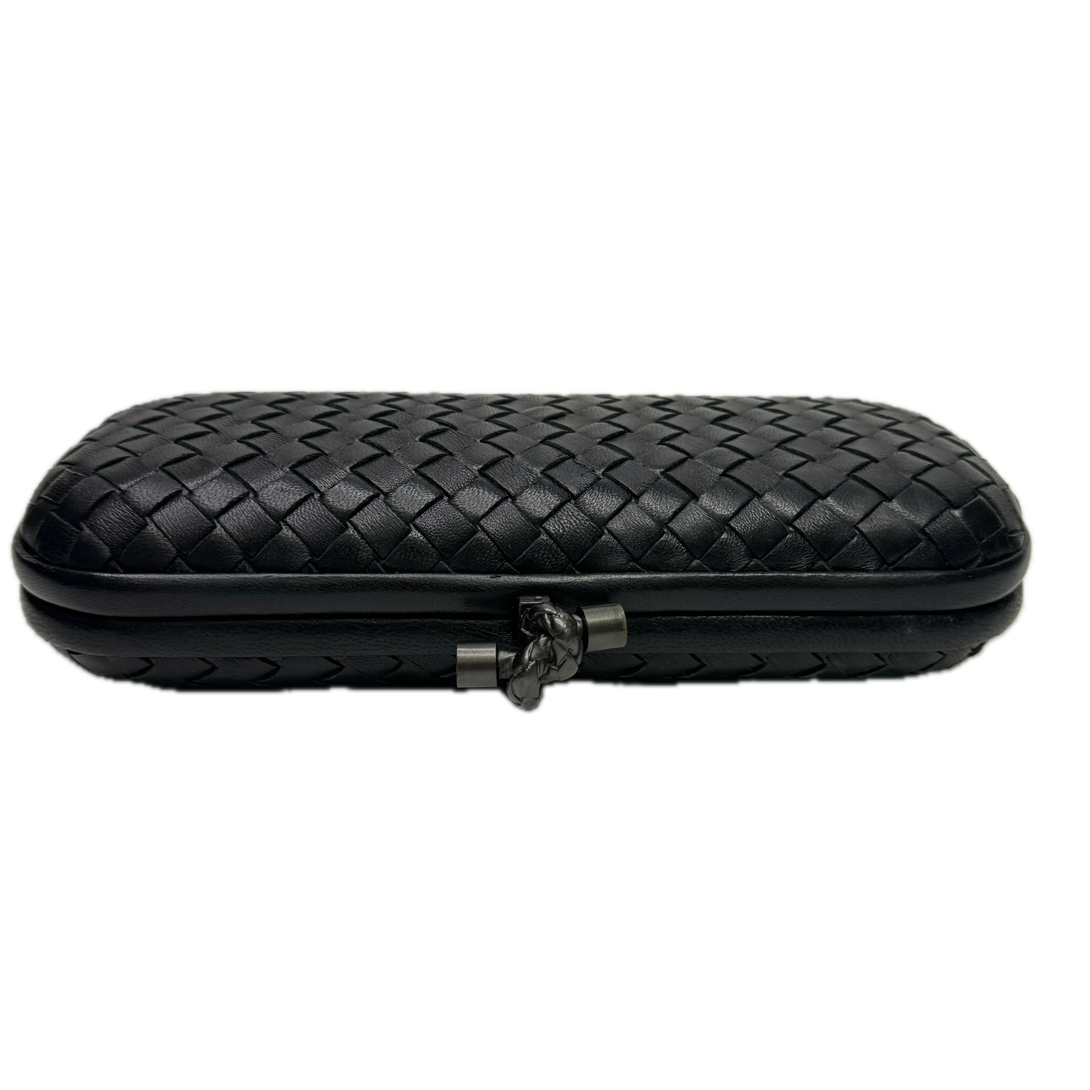Bottega Veneta Intrecciato Leather Long Knot Clutch Black - Lost Designer