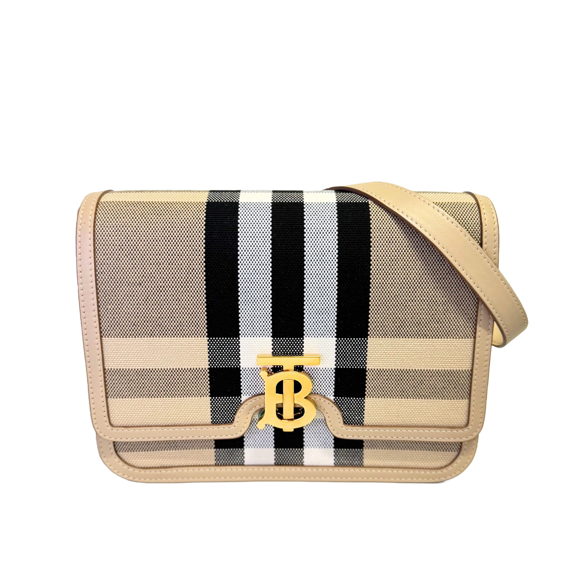 Burberry Canvas Check TB Crossbody Bag Beige - Lost Designer