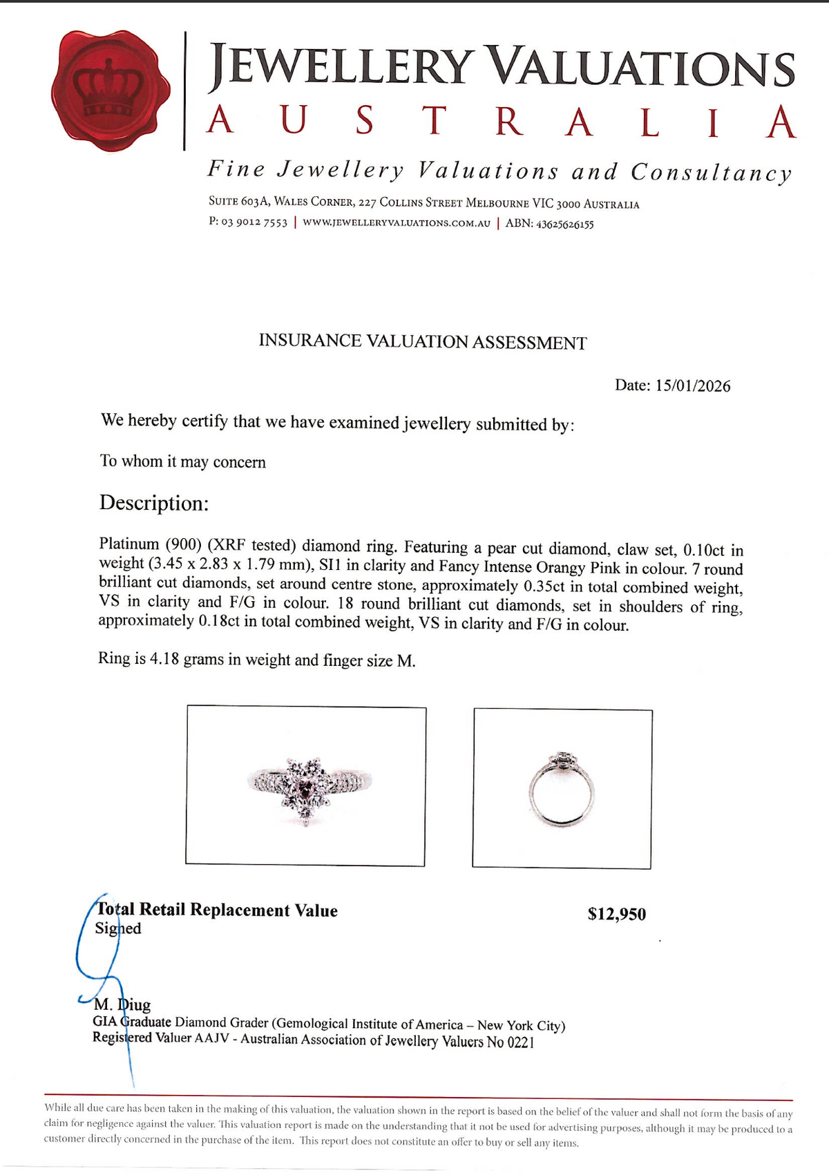 0.10Ct Natural Pink Diamond & 0.53Ct White Diamonds Floral Halo Ring In Platinum