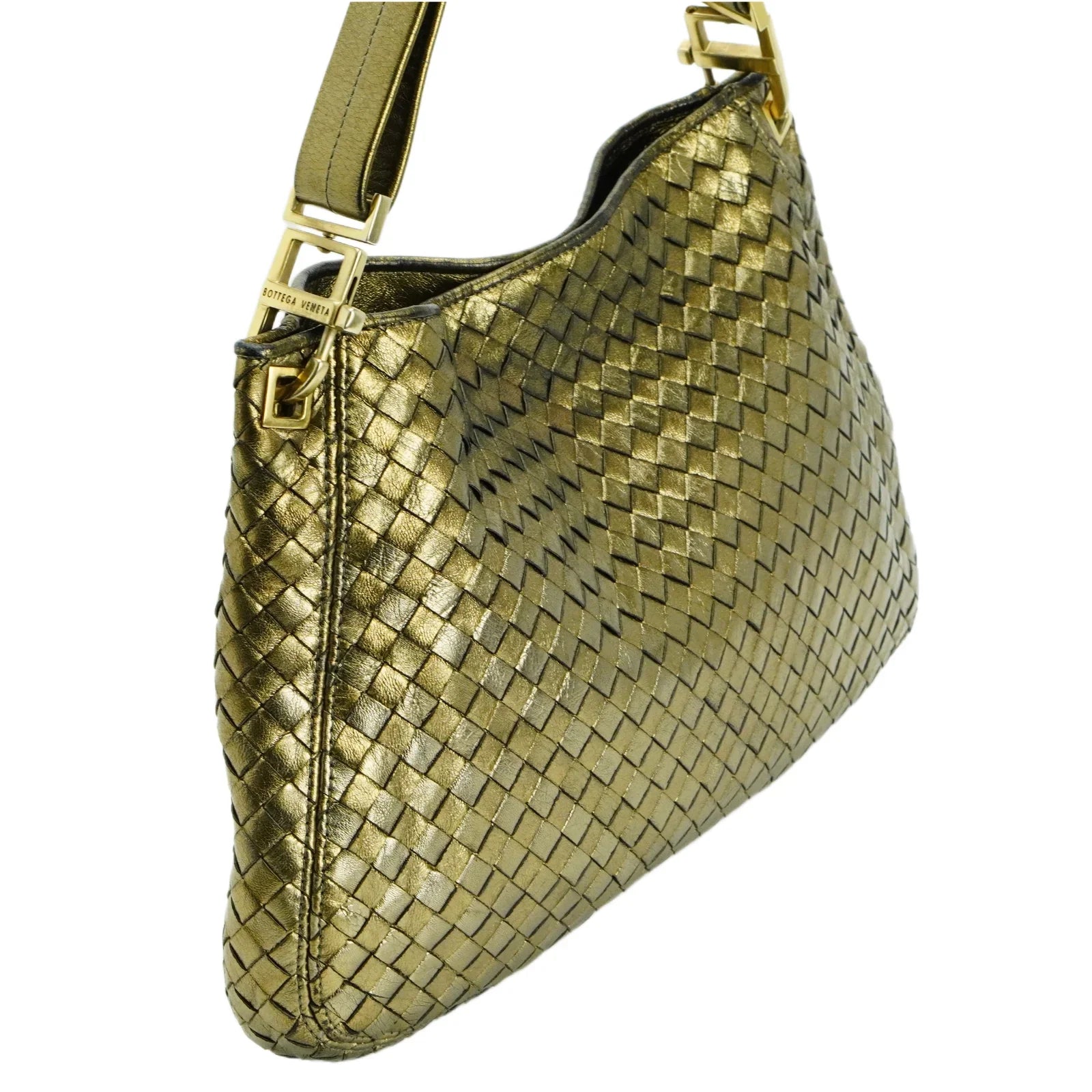 Bottega Veneta Intrecciato Leather Shoulder Bag Gold - Lost Designer