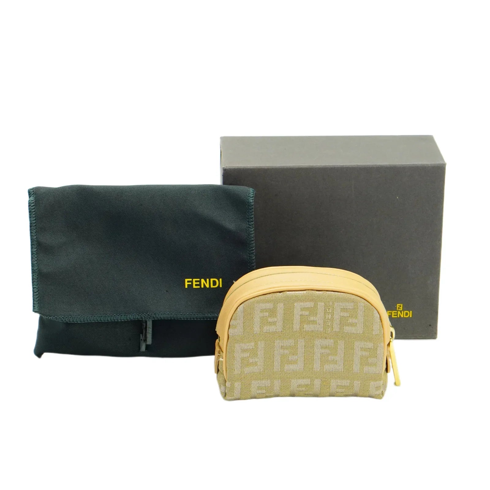 Fendi Zucca Zipped Coin Purse Beige - Lost Designer